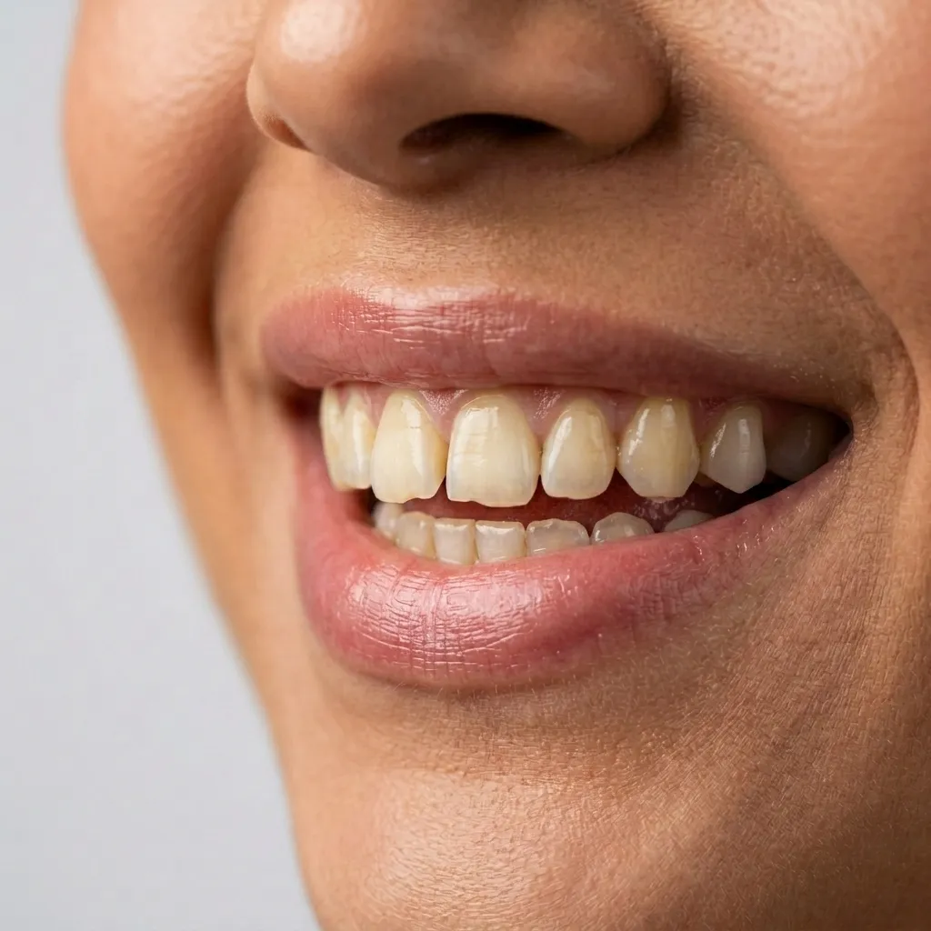 Sorriso do paciente antes das lentes de contato dentais